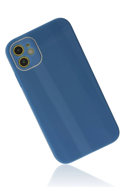 Newface iPhone 12 Kılıf Glass Kapak - Mavi resmi