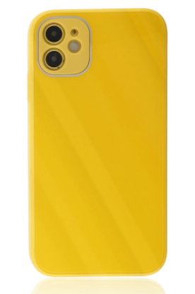Newface iPhone 12 Kılıf Glass Kapak - Sarı resmi