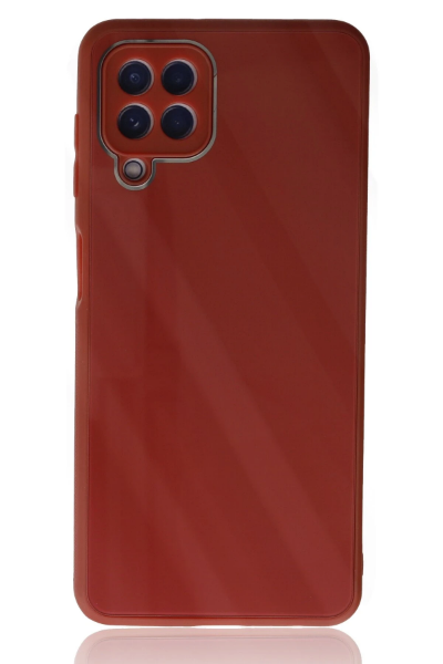 Newface Samsung Galaxy A22 Kılıf Glass Kapak - Bordo resmi