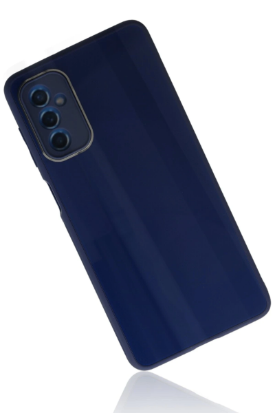 Newface Samsung Galaxy M52 5G Kılıf Glass Kapak - Lacivert resmi