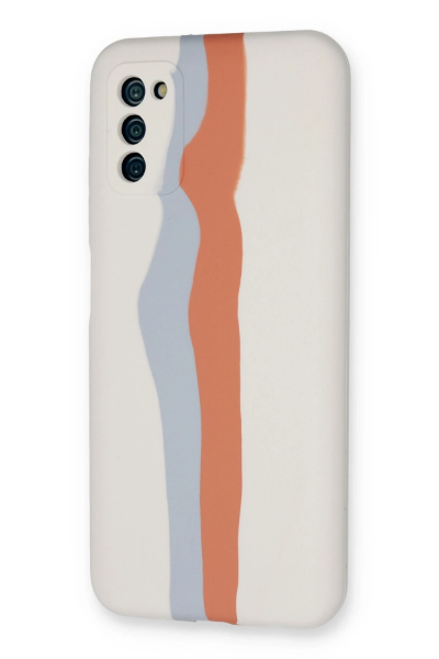 Newface Samsung Galaxy A03S Kılıf Ebruli Lansman Silikon - Beyaz-Turuncu resmi