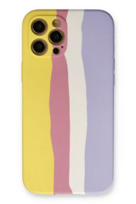 Newface iPhone 12 Pro Max Kılıf Ebruli Lansman Silikon - Sarı-Mavi resmi