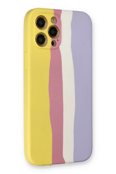 Newface iPhone 12 Pro Max Kılıf Ebruli Lansman Silikon - Sarı-Mavi resmi