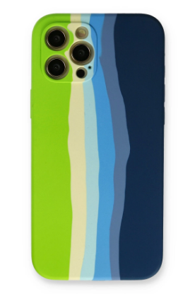 Newface iPhone 12 Pro Max Kılıf Ebruli Lansman Silikon - Yeşil-Koyu Yeşil resmi