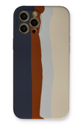 Newface iPhone 12 Pro Max Kılıf Ebruli Lansman Silikon - Lacivert-Krem resmi