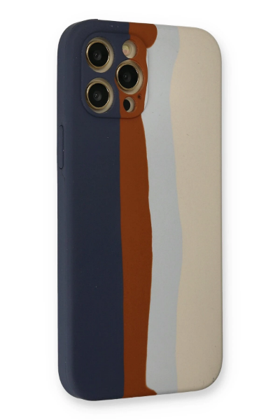Newface iPhone 12 Pro Max Kılıf Ebruli Lansman Silikon - Lacivert-Krem resmi