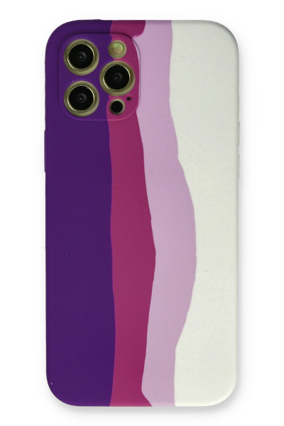 Newface iPhone 12 Pro Max Kılıf Ebruli Lansman Silikon - Mor-Beyaz resmi