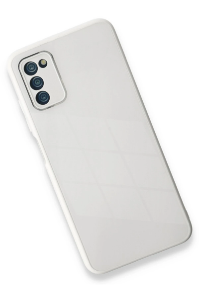Newface Samsung Galaxy A03S Kılıf Glass Kapak - Beyaz resmi