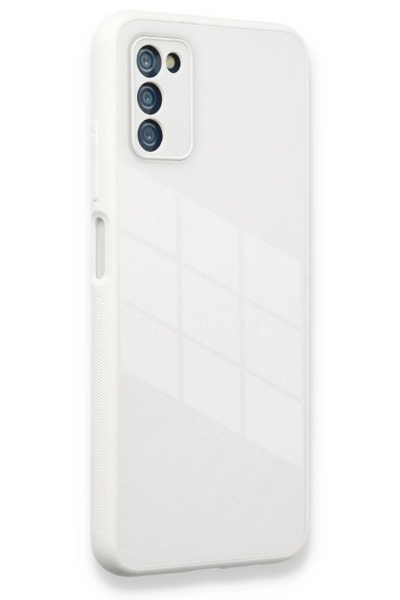 Newface Samsung Galaxy A03S Kılıf Glass Kapak - Beyaz resmi