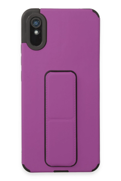 Newface Xiaomi Redmi 9A Kılıf Mega Standlı Silikon - Mor resmi