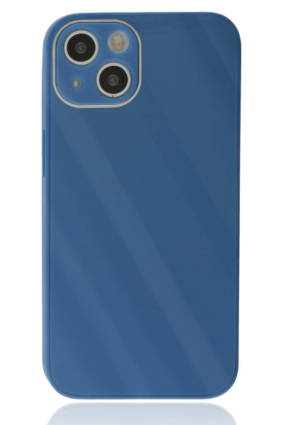 Newface iPhone 14 Plus Kılıf Glass Kapak - Mavi resmi