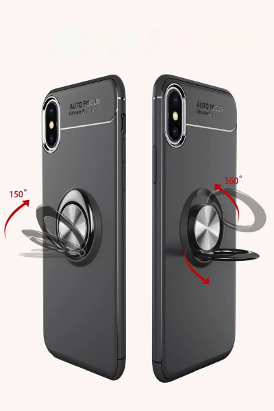 Newface iPhone XS Max Kılıf Range Yüzüklü Silikon - Siyah-Mavi resmi