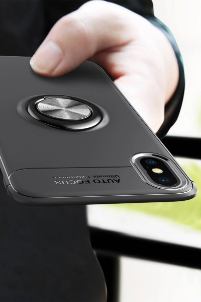 Newface iPhone XS Max Kılıf Range Yüzüklü Silikon - Siyah-Mavi resmi