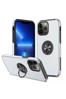 Newface iPhone 13 Pro Kılıf Elit Yüzüklü Kapak - Gümüş resmi