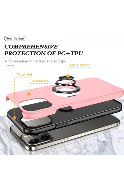 Newface iPhone 13 Pro Max Kılıf Elit Yüzüklü Kapak - Pembe resmi