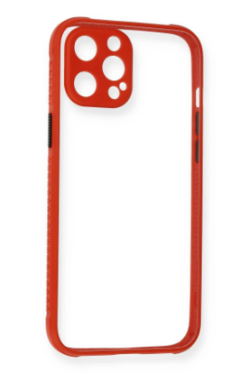 Newface iPhone 12 Kılıf Miami Şeffaf Silikon - Kırmızı resmi