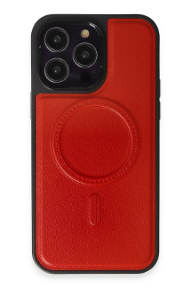 Newface iPhone 14 Pro Kılıf Ozzi Magsafe Deri Kapak - Kırmızı resmi