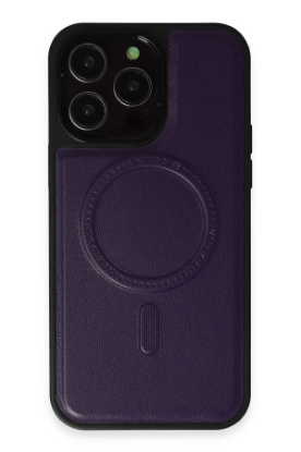 Newface iPhone 14 Pro Kılıf Ozzi Magsafe Deri Kapak - Derin Mor resmi