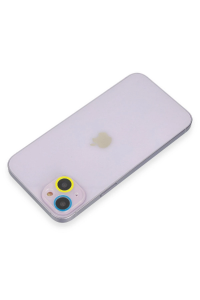 Newface iPhone 13 Mini Renkli Kamera Lens Koruma Cam - Sarı-Mavi resmi