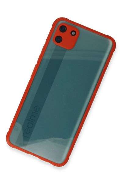 Newface Realme C11 Kılıf Miami Şeffaf Silikon - Kırmızı resmi