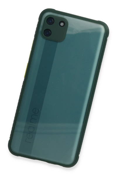Newface Realme C11 Kılıf Miami Şeffaf Silikon - Koyu Yeşil resmi