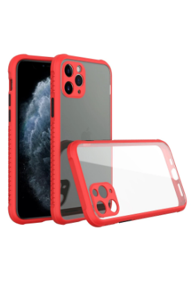 Newface iPhone 11 Pro Max Kılıf Miami Şeffaf Silikon - Kırmızı resmi