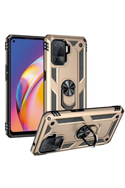 Newface Oppo Reno 5 Lite Kılıf Sofya Yüzüklü Silikon Kapak - Gold resmi