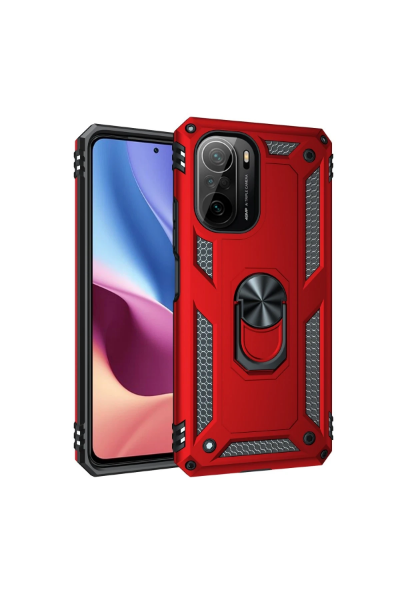 Newface Xiaomi Poco F3 Kılıf Sofya Yüzüklü Silikon Kapak - Kırmızı resmi