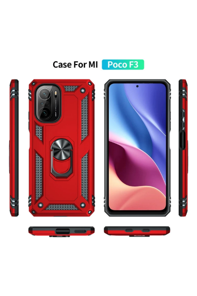 Newface Xiaomi Poco F3 Kılıf Sofya Yüzüklü Silikon Kapak - Kırmızı resmi