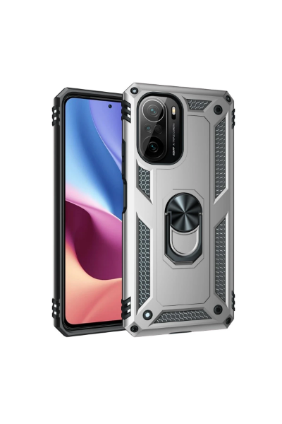 Newface Xiaomi Poco F3 Kılıf Sofya Yüzüklü Silikon Kapak - Gümüş resmi