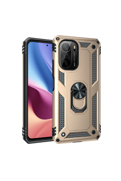 Newface Xiaomi Poco F3 Kılıf Sofya Yüzüklü Silikon Kapak - Gold resmi