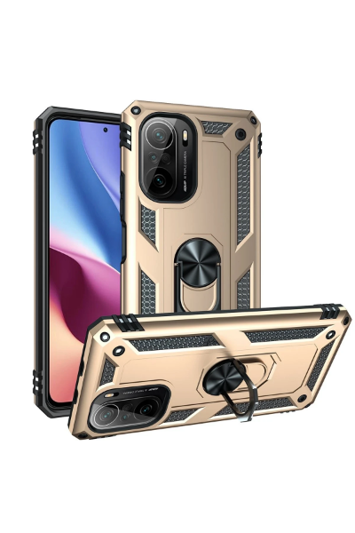 Newface Xiaomi Poco F3 Kılıf Sofya Yüzüklü Silikon Kapak - Gold resmi