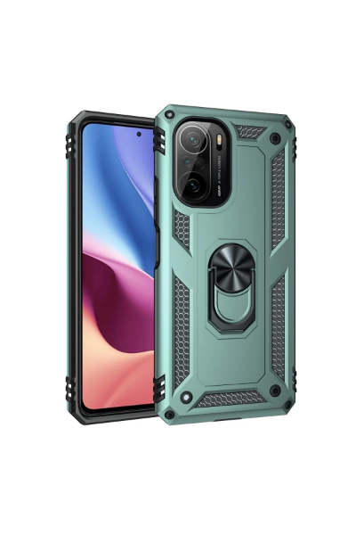 Newface Xiaomi Poco F3 Kılıf Sofya Yüzüklü Silikon Kapak - Yeşil resmi