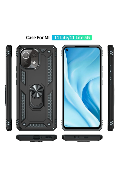 Newface Xiaomi Mİ 11 Lite Kılıf Sofya Yüzüklü Silikon Kapak - Siyah resmi
