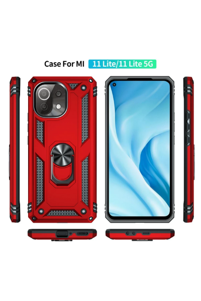 Newface Xiaomi Mİ 11 Lite Kılıf Sofya Yüzüklü Silikon Kapak - Kırmızı resmi
