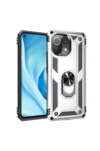 Newface Xiaomi Mİ 11 Lite Kılıf Sofya Yüzüklü Silikon Kapak - Gümüş resmi