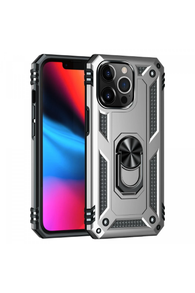 Newface iPhone 13 Pro Max Kılıf Sofya Yüzüklü Silikon Kapak - Gümüş resmi