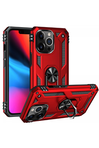 Newface iPhone 13 Pro Kılıf Sofya Yüzüklü Silikon Kapak - Kırmızı resmi