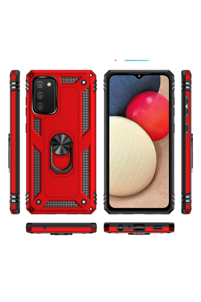 Newface Samsung Galaxy A03S Kılıf Sofya Yüzüklü Silikon Kapak - Kırmızı resmi
