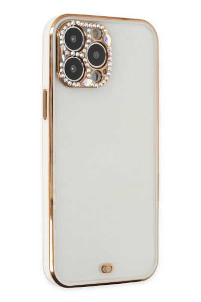 Newface iPhone 13 Pro Kılıf Liva Taşlı Silikon - Beyaz resmi