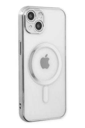 Newface iPhone 14 Plus Kılıf Magneticsafe Lazer Silikon - Gümüş resmi