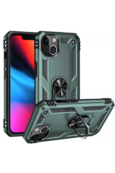 Newface iPhone 14 Plus Kılıf Sofya Yüzüklü Silikon Kapak - Yeşil resmi