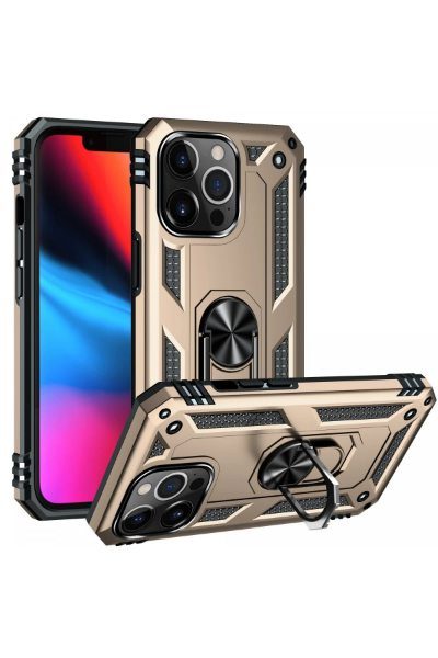 Newface iPhone 14 Pro Max Kılıf Sofya Yüzüklü Silikon Kapak - Gold resmi