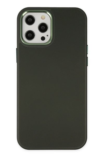 Newface iPhone 12 Pro Max Kılıf Asya Deri Silikon - Koyu Yeşil resmi