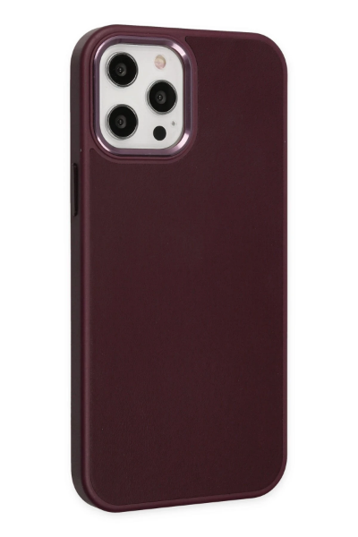 Newface iPhone 12 Pro Max Kılıf Asya Deri Silikon - Mürdüm resmi