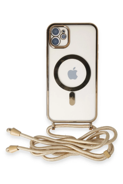 Newface iPhone 11 Kılıf Divo Lazer Askılı Magsafe Kapak - Gold resmi