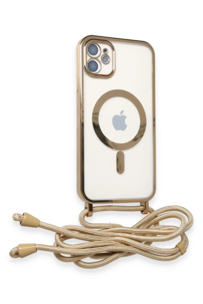 Newface iPhone 11 Kılıf Divo Lazer Askılı Magsafe Kapak - Gold resmi