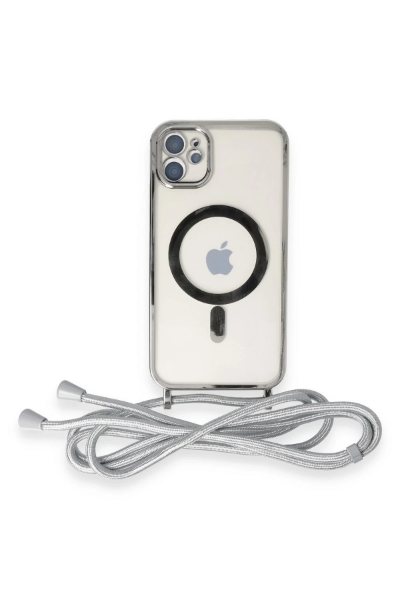 Newface iPhone 11 Kılıf Divo Lazer Askılı Magsafe Kapak - Gümüş resmi