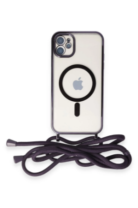 Newface iPhone 12 Kılıf Divo Lazer Askılı Magsafe Kapak - Derin Mor resmi