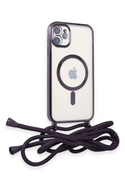 Newface iPhone 12 Kılıf Divo Lazer Askılı Magsafe Kapak - Derin Mor resmi